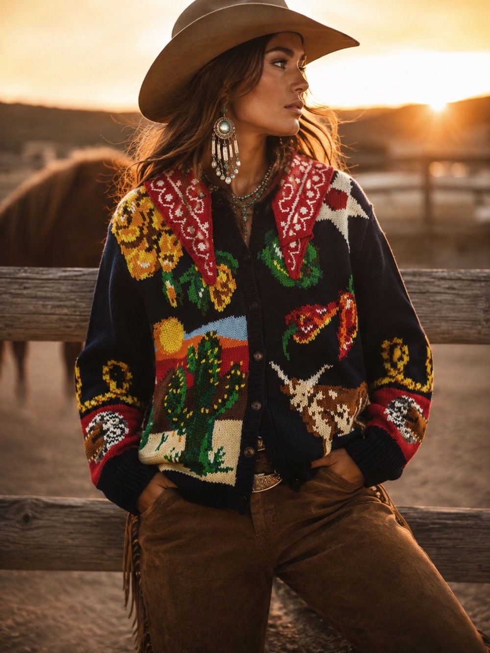 1993 The Eagle's Eye Western Ranch Cardigan Navy Medium Cowboy Southwestern Vibe